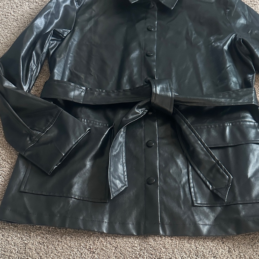Black Women's Faux Leather Jacket - Picture 2 of 7